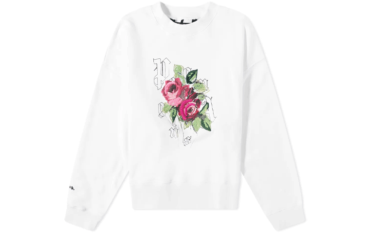 Palm Angels END Rose Embroidered Logo Crewneck Sweatshirt White Mens PMBA026T21FLE0010110