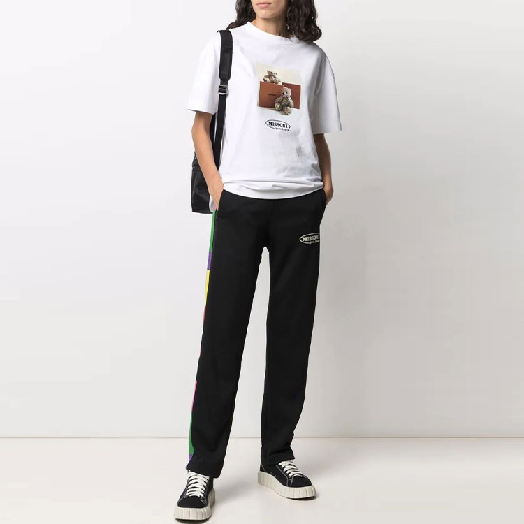 Shop PALM ANGELS x MISSONI FW21 Logo Print Track Pants Black - . PMCA007F21FAB0121001