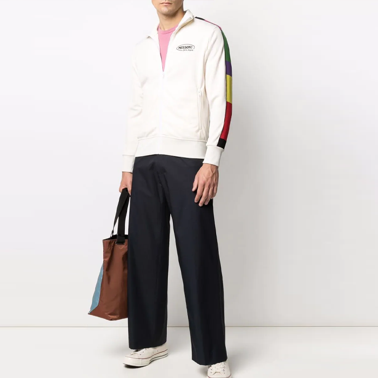Shop PALM ANGELS x MISSONI FW21 Sport Logo White Print Trim Track Jacket . PMBD001F21FAB0090310