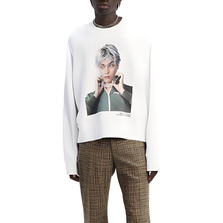 Details for パームエンジェルス x SIMS コラボ 白 グラフィック ロゴ クルーネック スウェット メンズ PMBA026F22FLE0060155