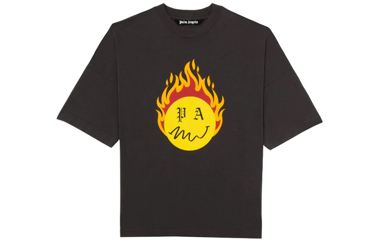 PALM ANGELS x Smiley Vintage Flame Logo 3/4 Sleeve Tee Black SS21 Men PMAA041R21JER0011018