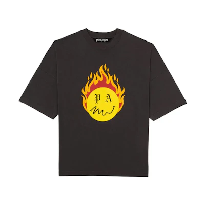 PALM ANGELS Smiley Vintage Flame Logo 3/4 Sleeve Tee Black SS21 Men PMAA041R21JER0011018