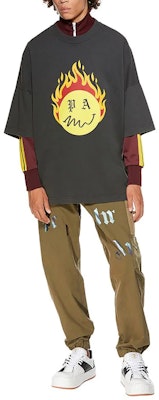 PALM ANGELS x Smiley Vintage Flame Logo 3/4 Lengan Hitam SS21 Pria PMAA041R21JER0011018 Shop PALM ANGELS x Smiley Vintage Flame Logo 3/4 Lengan Hitam SS21 Pria PMAA041R21JER0011018