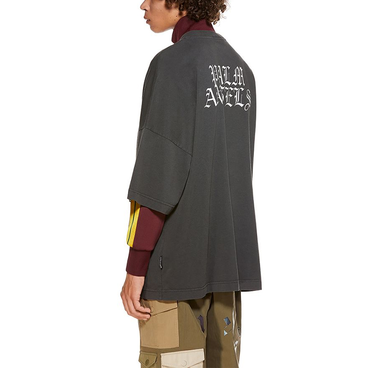 Cheap PALM ANGELS x Smiley Vintage Flame Logo 3/4 Lengan Hitam SS21 Pria PMAA041R21JER0011018