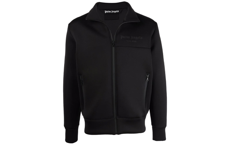 Order PALM ANGELS x TEAM WANG FW21 Jaket Leher Tinggi Cetak Logo Hitam. PMBD037G21FAB0011010