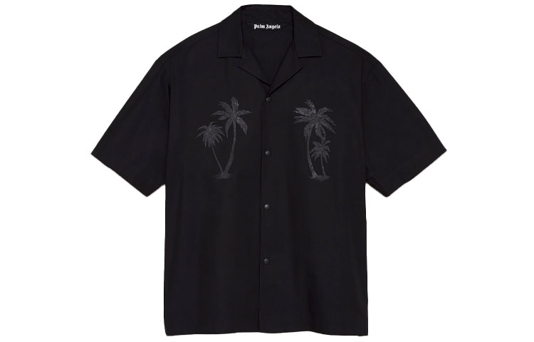 PALM ANGELS TEAM WANG SS21 Black Palm Tree Print Unisex Short Sleeve Shirt TW-1SS21BS