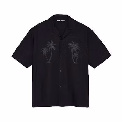 PALM ANGELS TEAM WANG SS21 Black Palm Tree Print Unisex Short Sleeve Shirt TW-1SS21BS