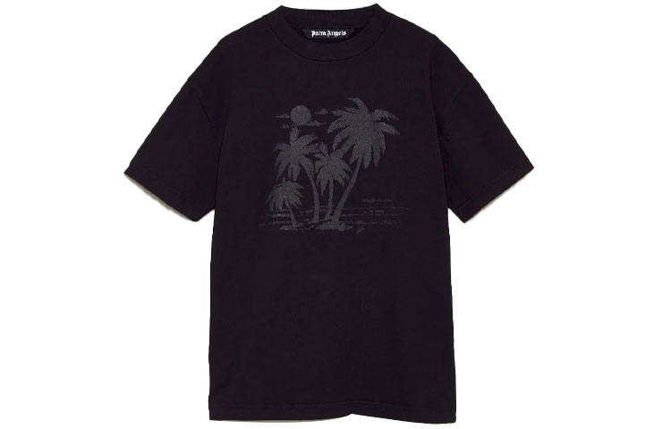 PALM ANGELS x TEAM WANG SS21 Palm Tree Graphic Unisex Black T-Shirt. PMAA001G21JER0101010