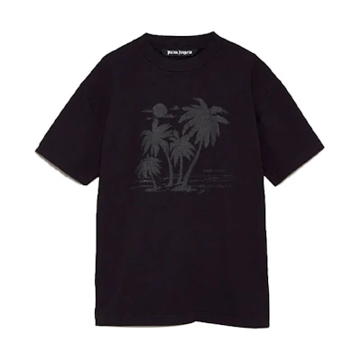 PALM ANGELS TEAM WANG SS21 Palm Tree Graphic Unisex Black T-Shirt. PMAA001G21JER0101010