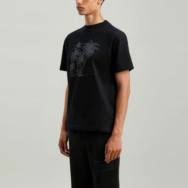 Sizing PALM ANGELS x TEAM WANG SS21 パームツリーグラフィック ユニセックス ブラックTシャツ PMAA001G21JER0101010