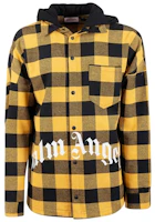 PALM ANGELS Yellow Plaid Check Logo Front Hooded Shirt PMGA042E196150126001 PALM ANGELS Yellow Plaid Check Logo Front Hooded Shirt PMGA042E196150126001