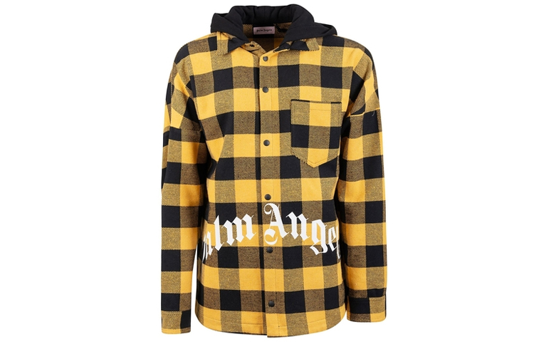 Order PALM ANGELS Yellow Plaid Check Logo Front Hooded Shirt PMGA042E196150126001