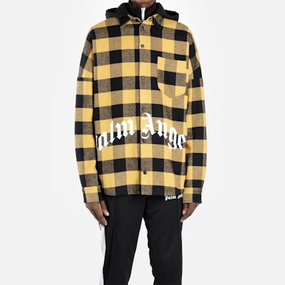 PALM ANGELS Yellow Plaid Check Logo Front Hooded Shirt PMGA042E196150126001 Shop PALM ANGELS Yellow Plaid Check Logo Front Hooded Shirt PMGA042E196150126001