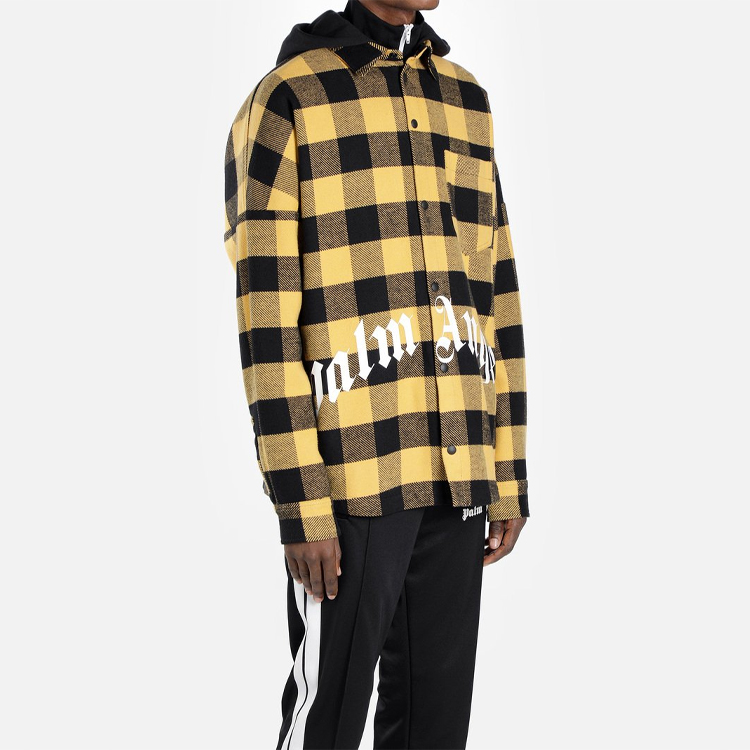 Details for PALM ANGELS Yellow Plaid Check Logo Front Hooded Shirt PMGA042E196150126001