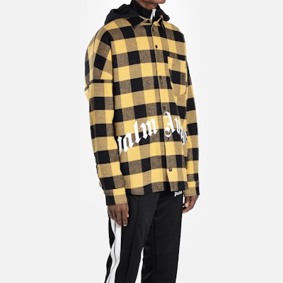 PALM ANGELS Yellow Plaid Check Logo Front Hooded Shirt PMGA042E196150126001 Details for PALM ANGELS Yellow Plaid Check Logo Front Hooded Shirt PMGA042E196150126001