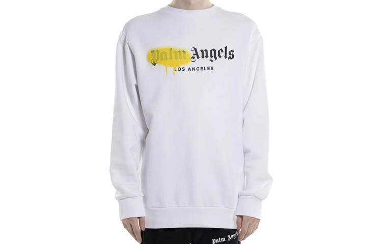 Palm Angels Yellow Spray Paint Letter Logo White Sweatshirt - PMBA001S206360230101