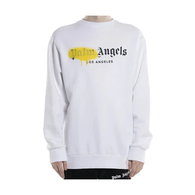 Palm Angels Yellow Spray Paint Letter Logo White Sweatshirt - PMBA001S206360230101