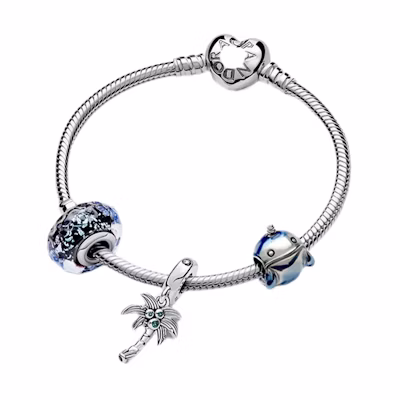 Pandora 925 Sterling Silver Navy Blue Ocean Bracelet Set for Women. ZT2125