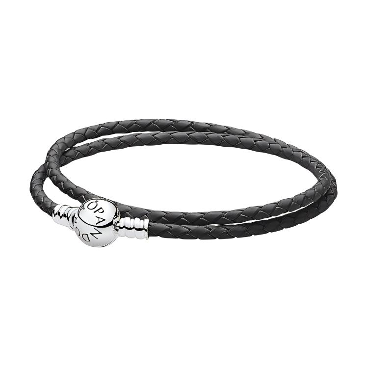 Pandora Black Leather Double Wrap Bracelet 925 Silver Unisex Couples' Style. 590745CBK+590745CRD