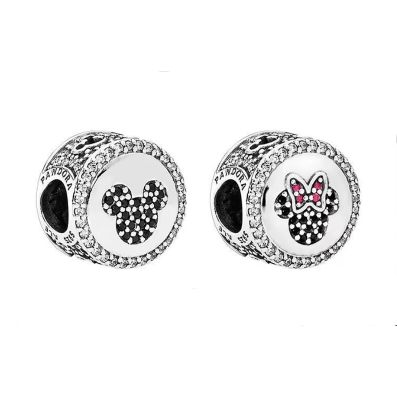 Pandora Disney Mickey & Minnie Shiny Charm Bead, Silver, Unisex Couples Jewelry. 791958NCK