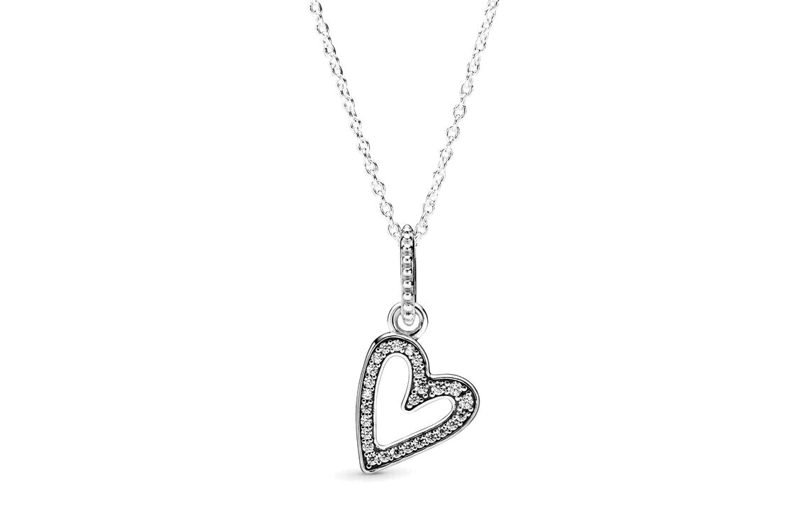 Pandora Heart Pendant Necklace Silver with Cubic Zirconia Unisex Couple Style. 398688C01-50