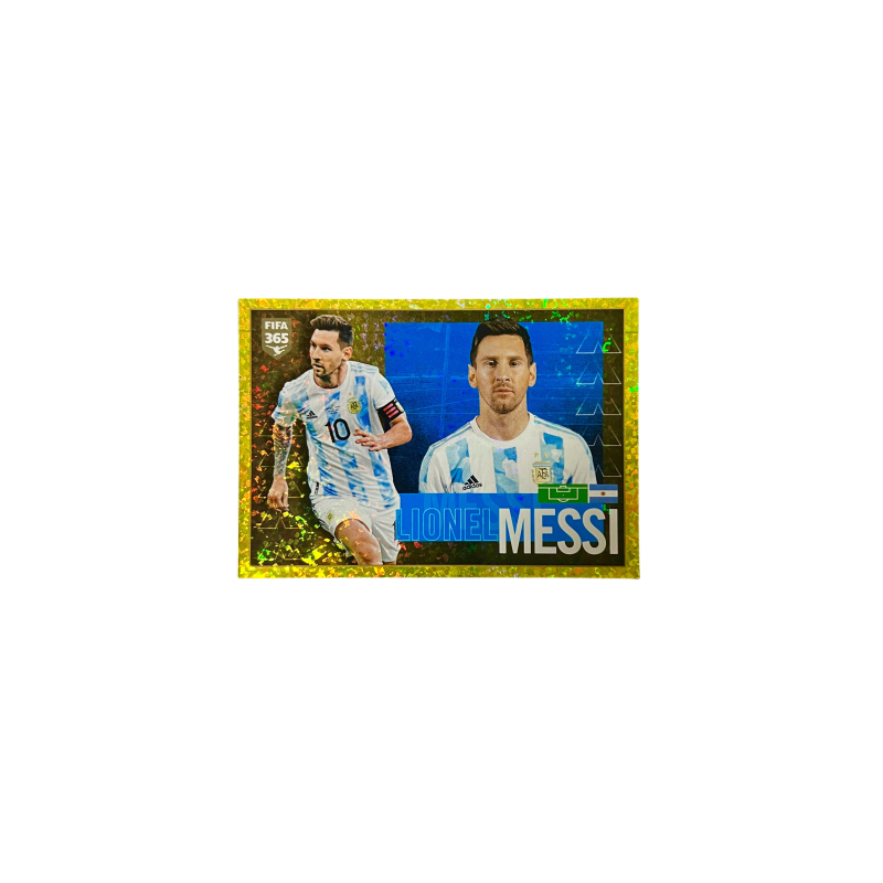 Panini 2022 FIFA Lionel Messi Gold Laser Argentina World Cup Sticker Card. Panini-2405-2598
