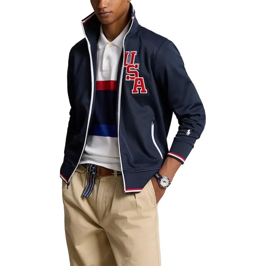 Paris Olympics 2024 Ralph Lauren Blue Letter Print Zip-Up Jacket 200938509