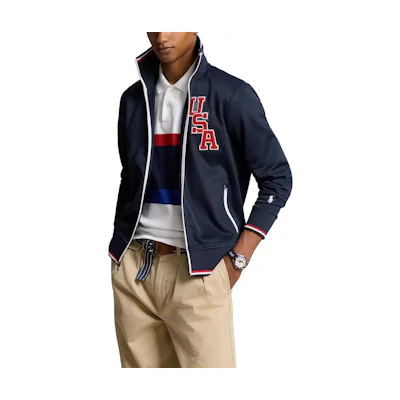 Paris Olympics 2024 Ralph Lauren Blue Letter Print Zip-Up Jacket 200938509