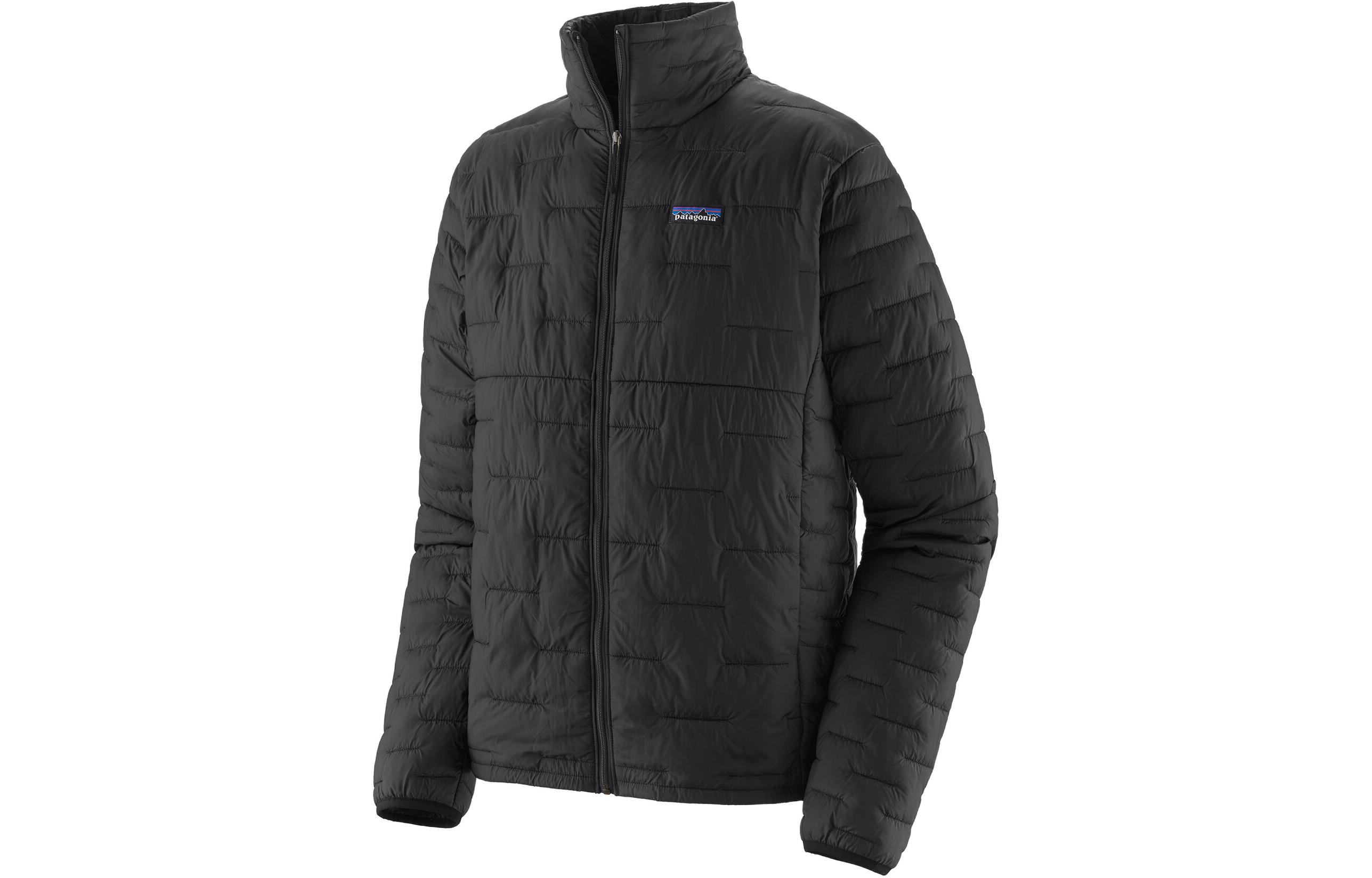 Patagonia  Micro Puff Jacket Black with Printed Logo and Long Sleeves. 84066-blk