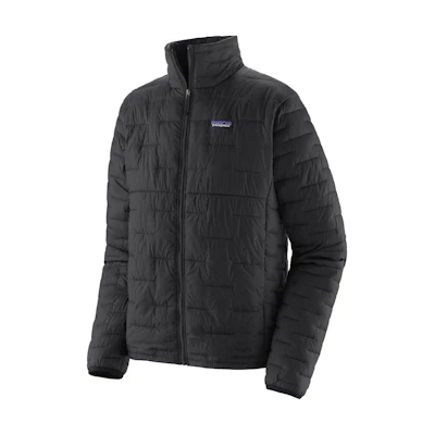 Patagonia Micro Puff Jacket Black with Printed Logo and Long Sleeves. 84066-blk