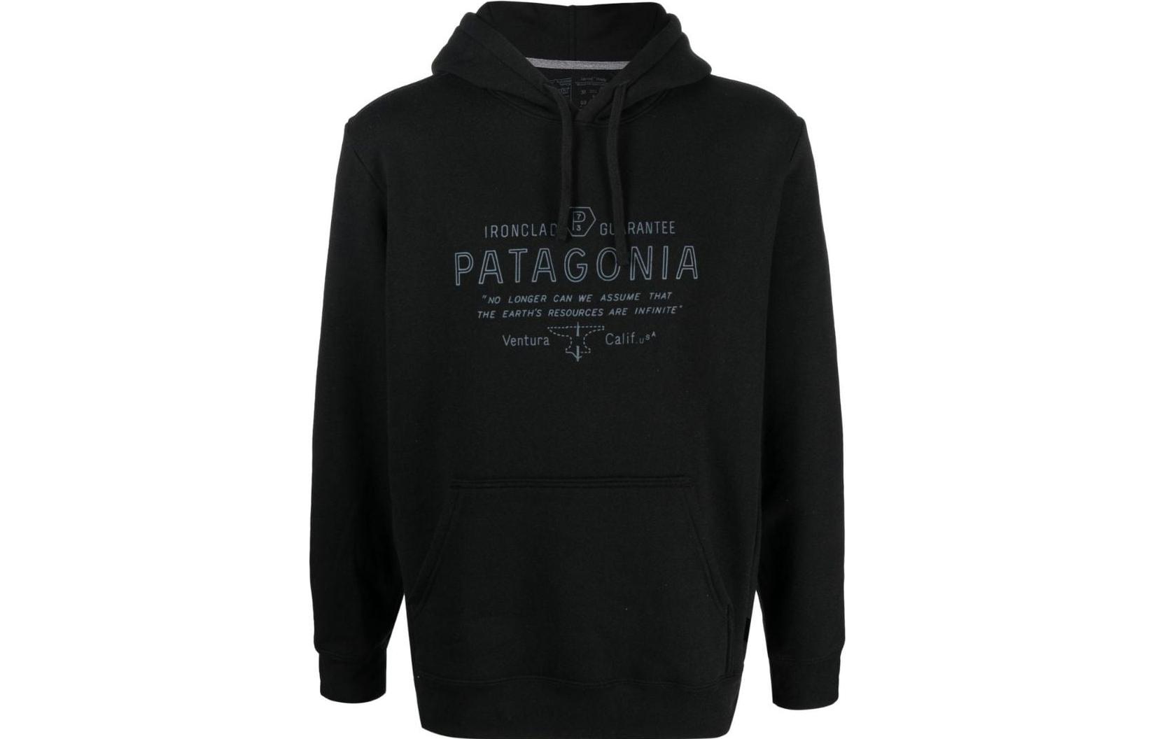 Patagonia Black Pullover Hoodie with Letter Print and Pocket 39653