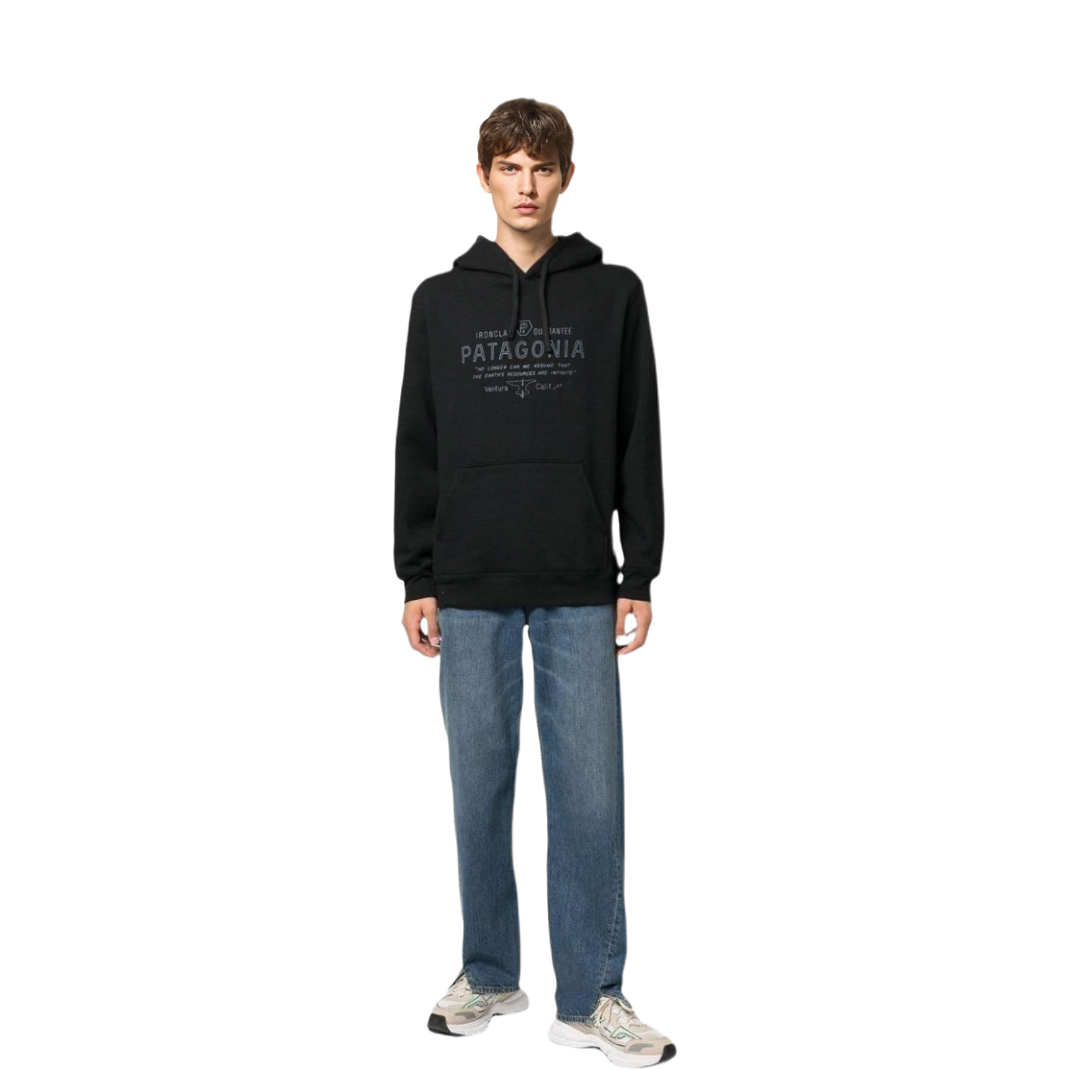 Shop Patagonia Black Pullover Hoodie with Letter Print and Pocket 39653