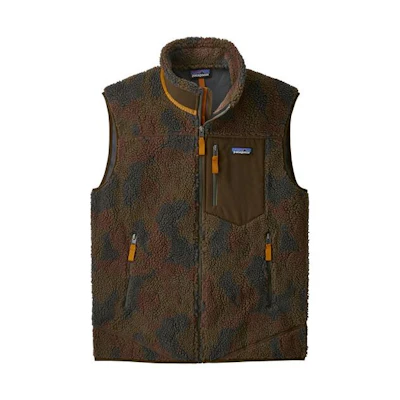 Patagonia Retro-X Camo Sleeveless Vest with Zipper Chest Pocket. PTG0-23048
