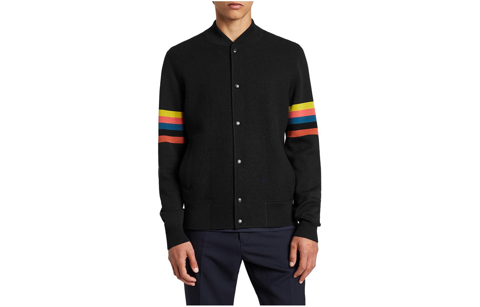Paul Smith Artistic Stripe Knit Bomber Jacket Black M1R-515U-F01396-79