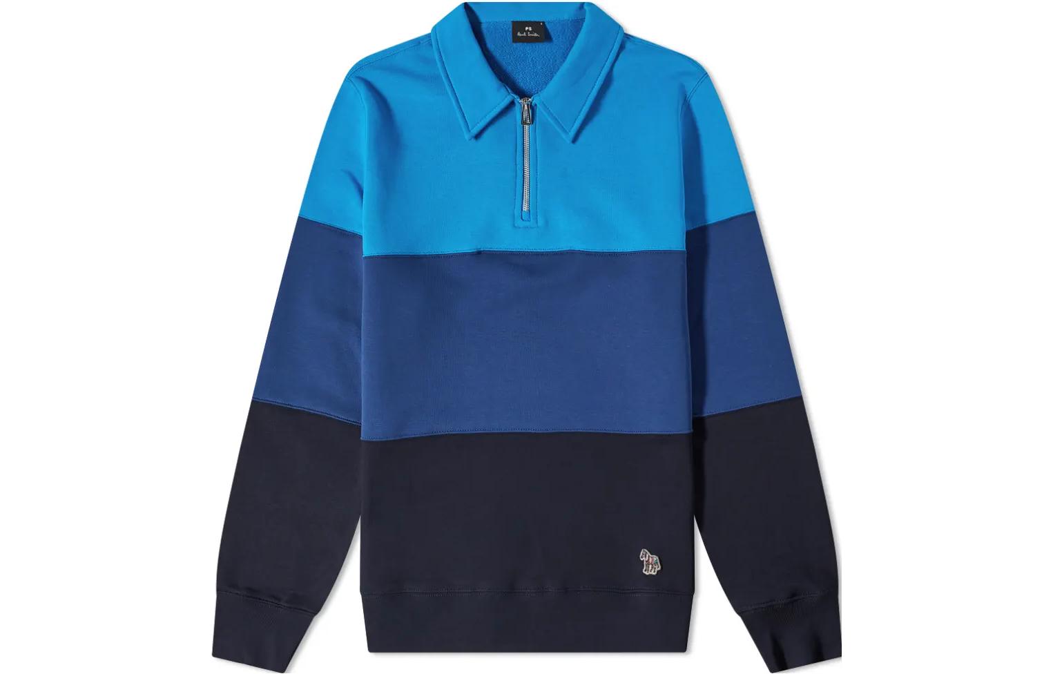 Paul Smith Blue Striped Half-Zip Pullover Sweatshirt M2R-684X-J21116-41A