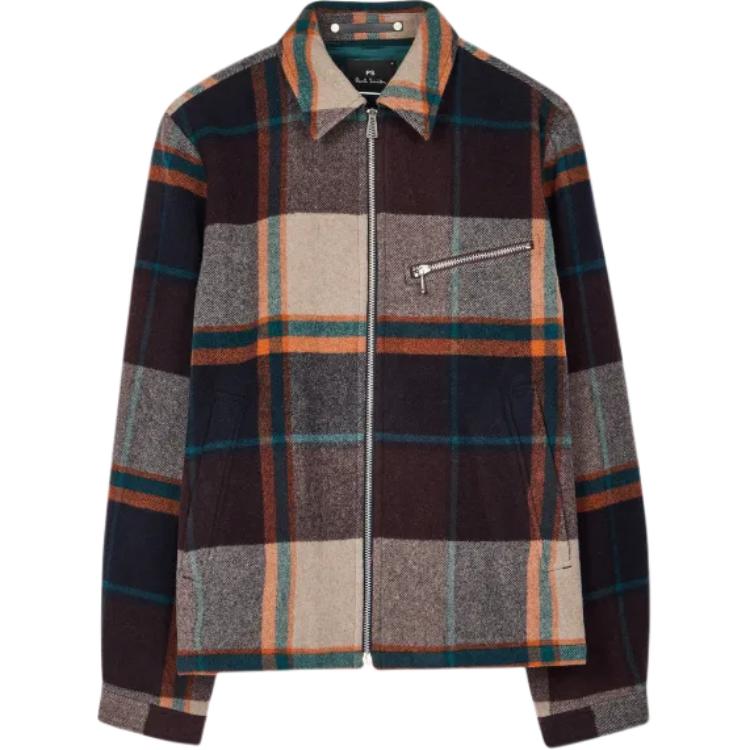 Paul Smith Burgundy Plaid Long-Sleeve Jacket with Zipper Pockets M2R-111Z-N22206-08