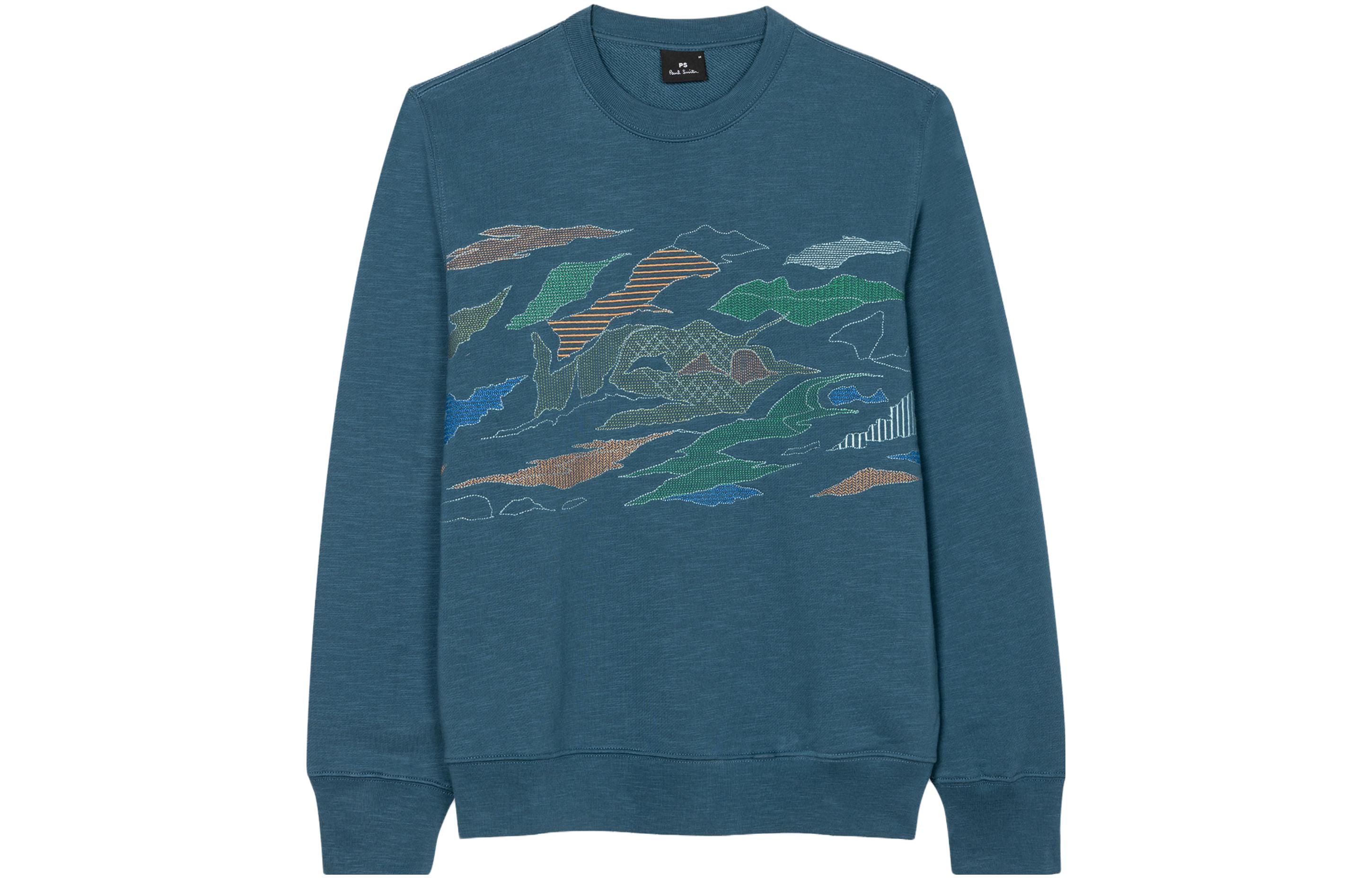 Paul Smith Embroidered Crewneck Sweatshirt Blue Graphic Pullover M2R-668UE-MP4247-46A
