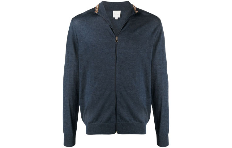 Paul Smith FW21 Navy Zip-Up Ribbed Detail Sweatshirt Jacket M1R-774T-F013-95