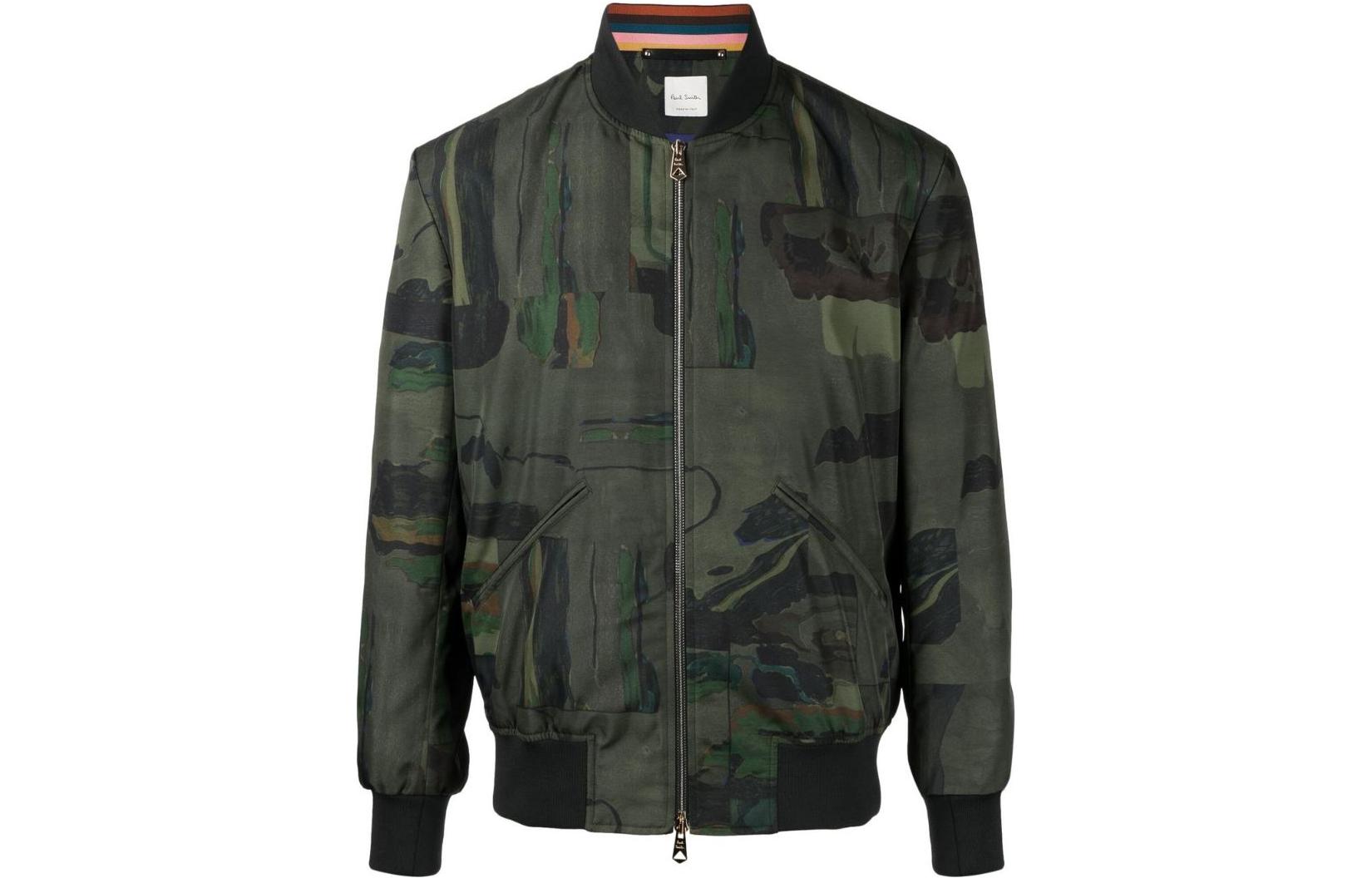 Paul Smith FW22 Camouflage Print Patchwork Bomber Jacket Men’s Camo Green M1R-275U-J01778-36