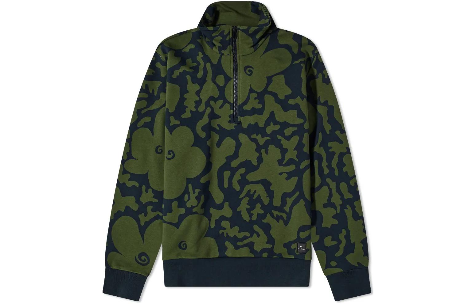 Paul Smith FW22 Floral Half-Zip Pullover Sweatshirt Men’s Dark Green M2R-304X-H21505-38