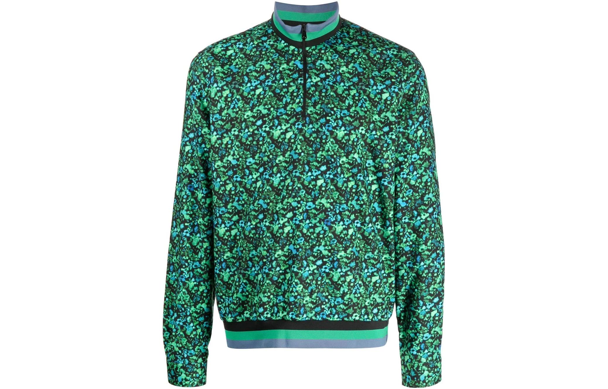 Paul Smith FW22 Floral Print Half-Zip Pullover Sweatshirt Mint Green Menswear M1R-777X-J01830-33