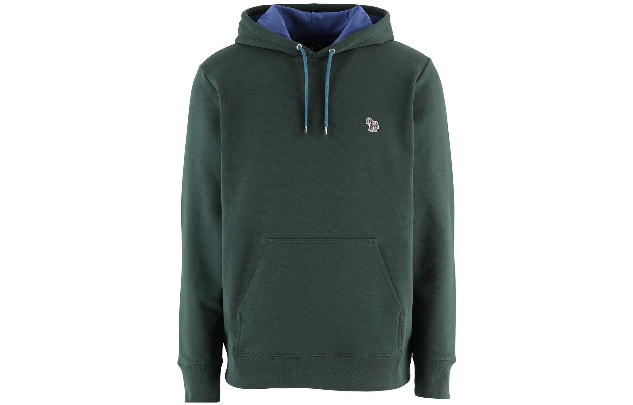 Paul Smith FW22 Green Pullover Hoodie for Men with Solid Color Logo Patch. M2R284SZJ21116-39A