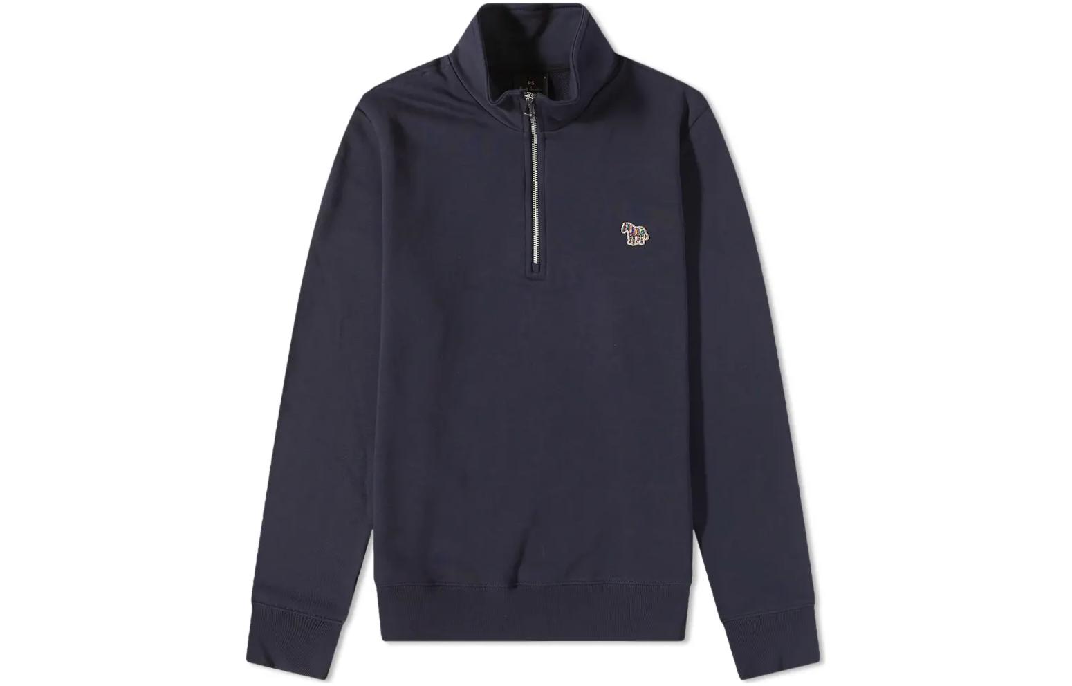 Paul Smith FW22 Navy Half-Zip Logo Embroidered Long-Sleeve Sweatshirt M2R-168T-FZEBRA-49