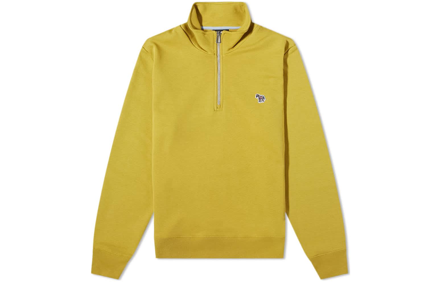 Paul Smith FW22 Solid Logo Embroidered Half-Zip Pullover Sweatshirt Yellow Mens M2R-168TZ-H21116-32