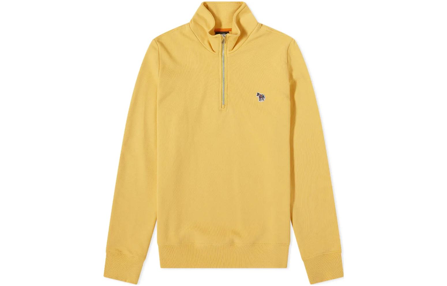 Paul Smith FW22 Solid Logo Embroidered Half-Zip Sweatshirt Light Yellow Menswear M2R-168TZ-H21116-13
