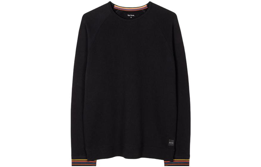 Paul Smith FW23 Black Raglan Crewneck Sweatshirt with Striped Cuffs () M1A-2990M-AU807B-79