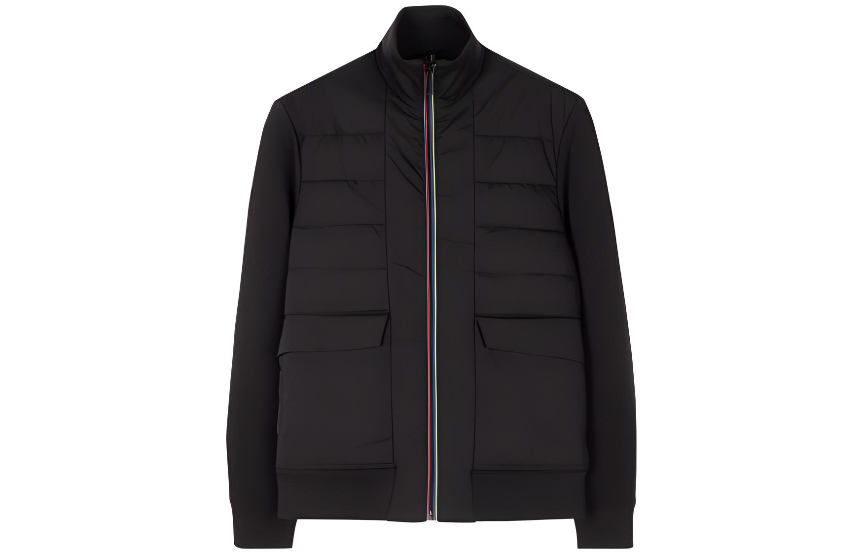 Paul Smith FW23 Striped Stand Collar Zip-Up Casual Jacket Black M2R-695Y-M21409-79