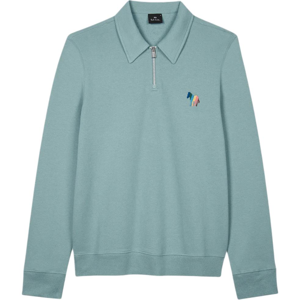 Paul Smith FW24 Half-Zip Zebra Embroidered Sweatshirt Light Blue Mens M2R-772YE-M22023-41
