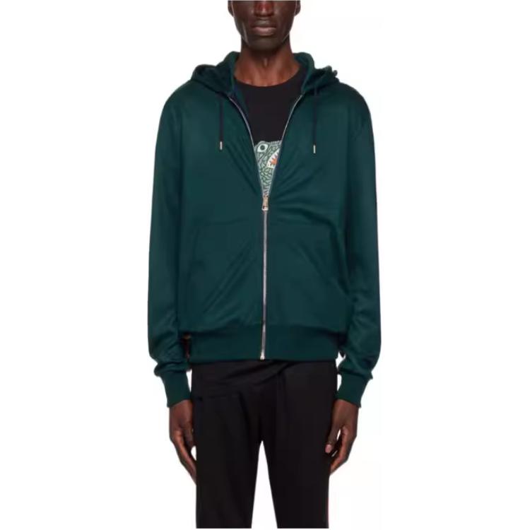Paul Smith Green Solid Color Zip Hoodie with Drop Shoulders M1R-300S-H00035-37