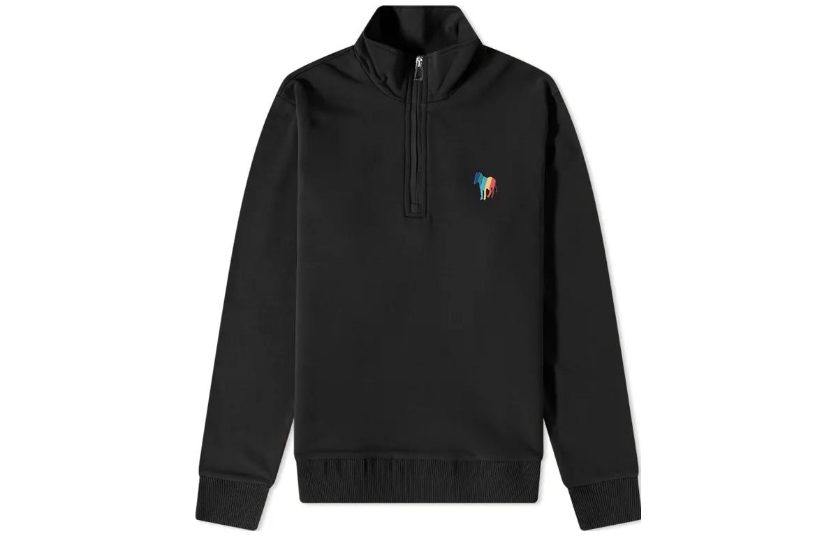 Paul Smith Logo Embroidered Half-Zip Pullover Sweatshirt Black (). M2R-304XE-J21584-79